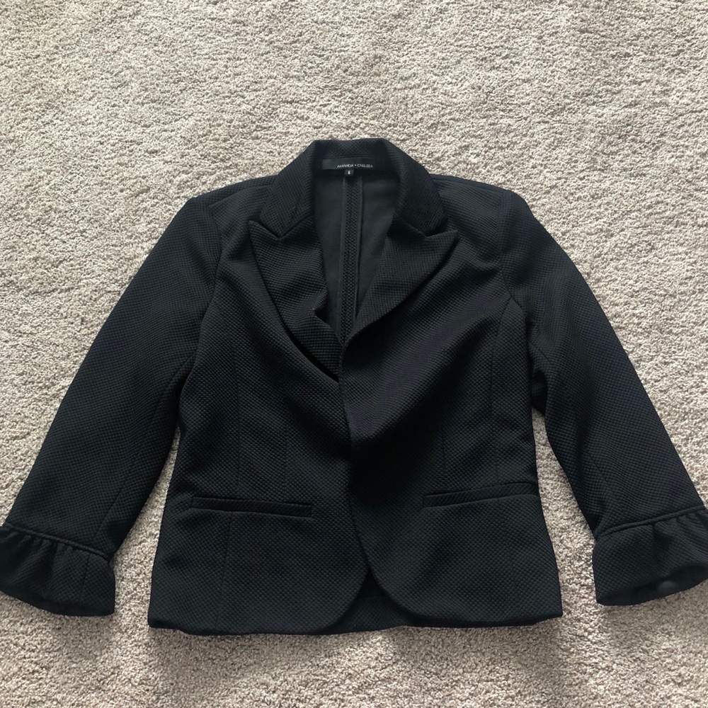 Textured Ruffle Sleeve Blazer